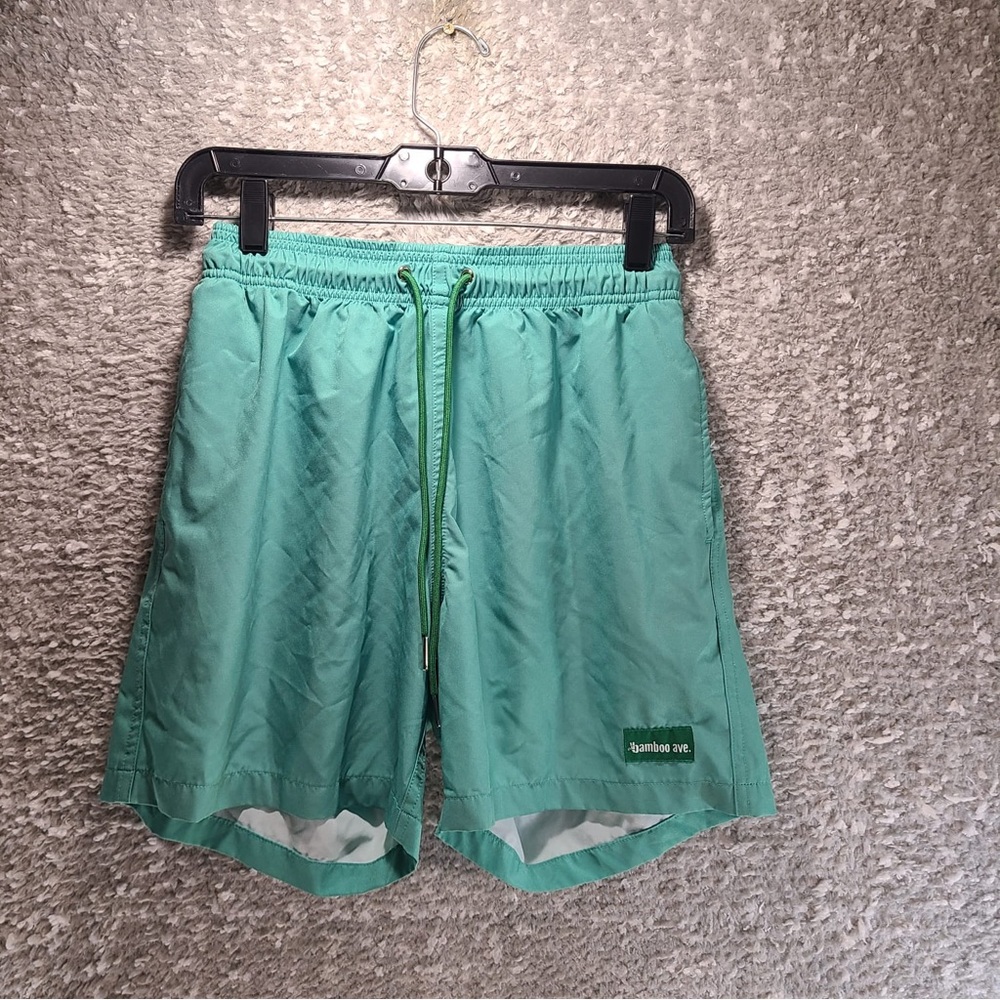 Bamboo Ave Shorts Green 5" Comfort Elastic Waist Men Medium Polyester Lightweigh